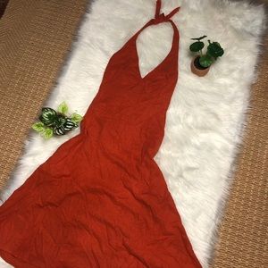 ❗️70’s Styled Orange Cocktail V-Neck Halter Dress